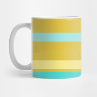 A prodigious variation of Macaroni And Cheese, Medium Turquoise, Pale Turquoise and Dark Cream stripes. Mug